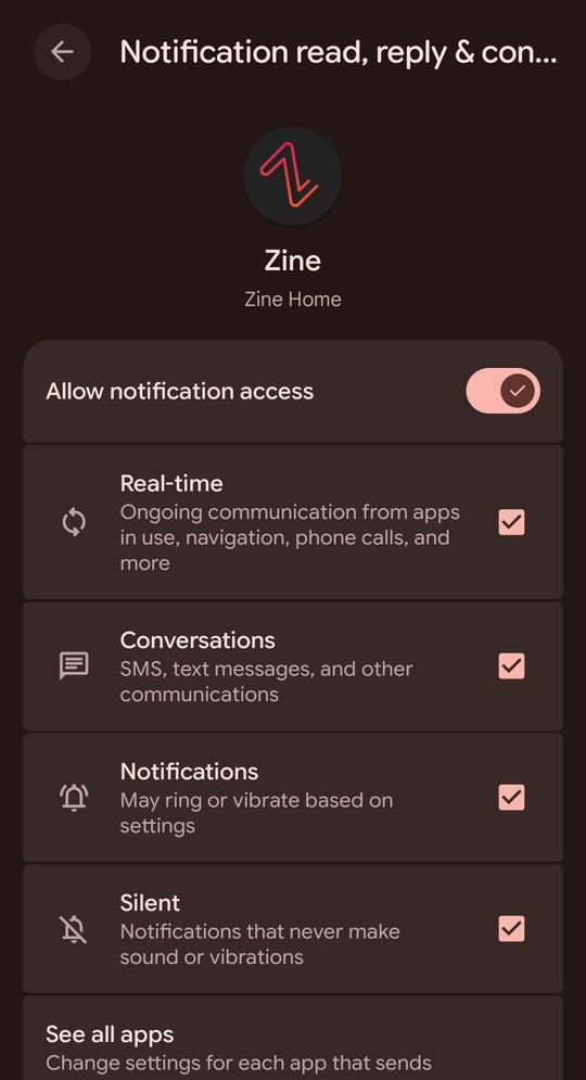 Android's notification access switch for Zine