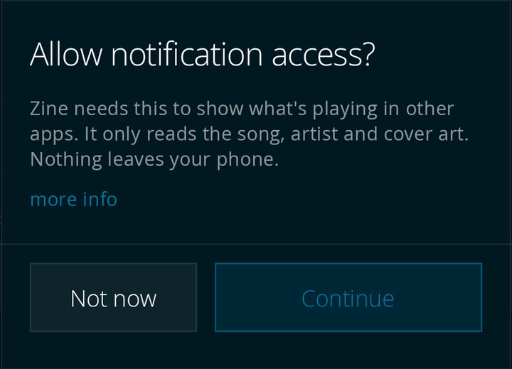 Zine's notification access dialog